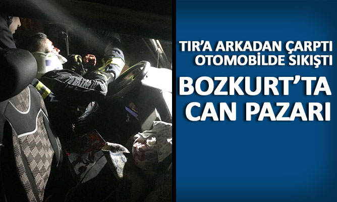 TIR’a arkadan çarpan sürücü otomobilde sıkıştı