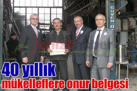 40 yıllık mükelleflere onur belgesi