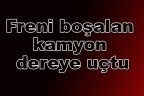 Freni boşalan kamyon dereye uçtu