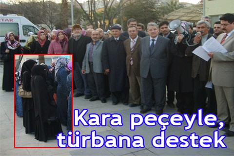 Kara peçeyle, türbana destek