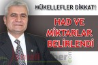 MÜKELLEFLER DİKKAT! HAD VE MİKTARLAR BELİRLENDİ