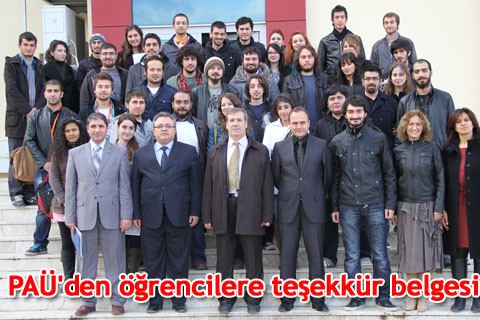 PAÜ’den öğrencilere teşekkür belgesi