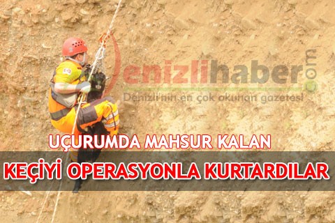 UÇURUMDA MAHSUR KALAN KEÇİYİ OPERASYONLA KURTARDILAR