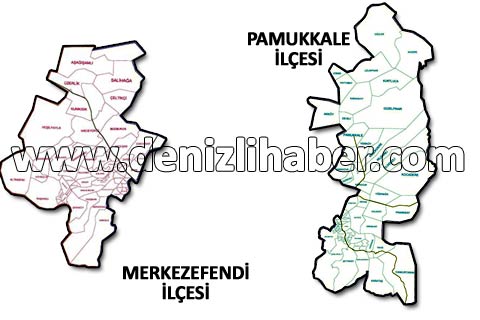 Denizli’nin Pamukkale ve Merkezefendi İlçeleri haritaları