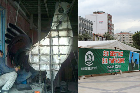 İşte camdan Denizli Horozu Heykeli
