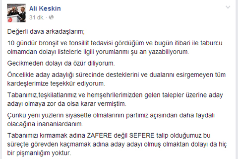 Ali Keskin sessizliğini bozdu