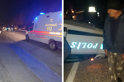 Polis aracı takla attı
