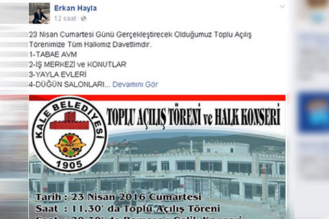 Kale Belediyesi açılış ve konseri iptal etti