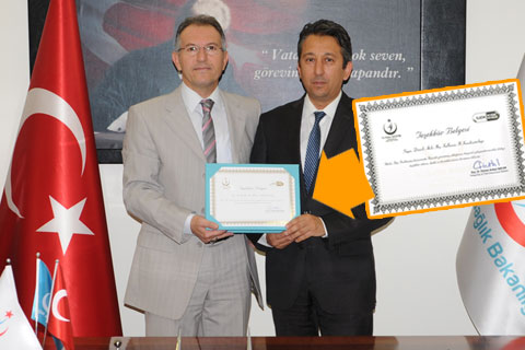 Bakanlıktan Sağlık Müdürlüğüne teşekkür belgesi