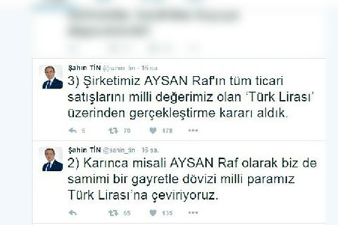 Tin’den Türk lirası desteği