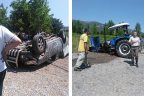 Pikap ters döndü, traktör ikiye bölündü