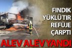 Refüje çarpan fındık yüklü TIR alevlere teslim oldu