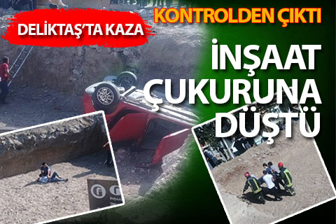 Kontrolden çıkan araç inşaat çukuruna düştü, 2 kişi yaralandı