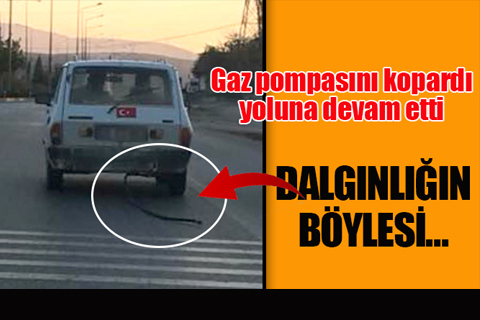 Gaz pompasını kopardı, yoluna devam etti
