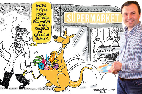 Denizlili karikatüristten paralı poşete çözüm çizimi