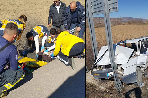 Kontrolden çıktı, yön levhasına çarptı