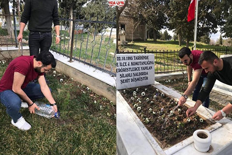 Ülkücüler şehit mezarlarına bakım yaptı