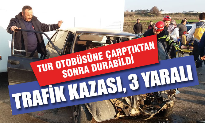 Trafik kazasında 3 kişi yaralandı araç hurdaya döndü