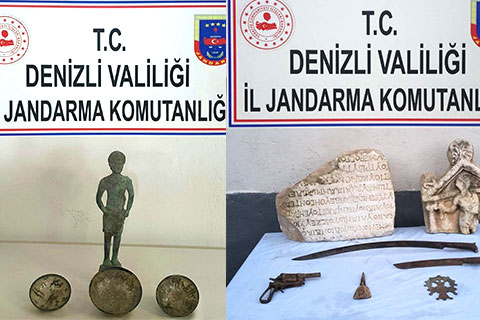 Jandarmadan Tavas ve Pamukkale’de tarihi eser operasyonu