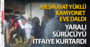 Çivril’de kaza: Meşrubat kamyoneti eve daldı