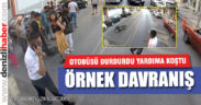 Bisikletten düşen kişiye otobüs sürücüsü yardım etti