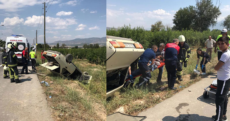 Pamukkale yolunda kaza, otomobil takla attı