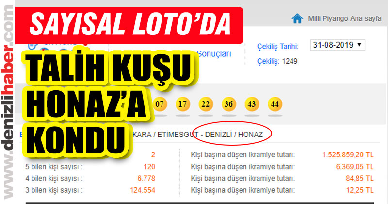 Sayısal Loto’nun son hafta talihlilerinden birisi Honaz’lı