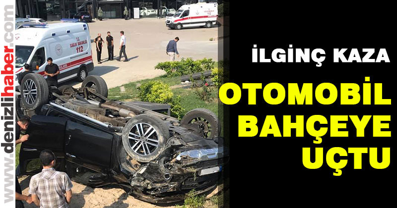 Yoldan çıkan otomobil bahçeye uçtu