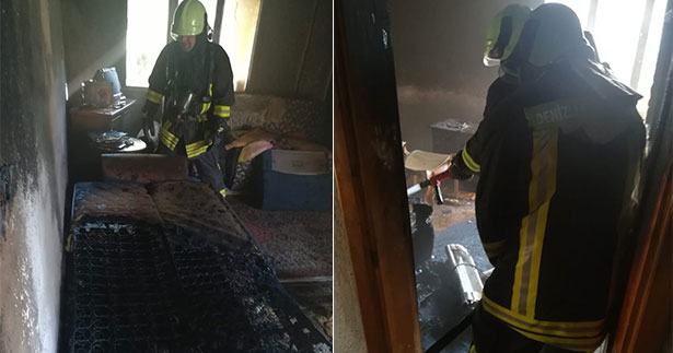 Çal’da yangın. Ev sahibi dumandan etkilendi