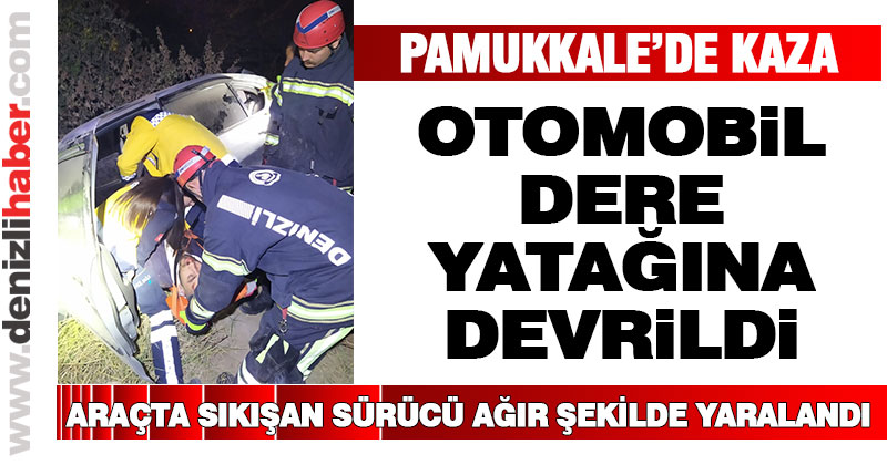 Dere yatağına devrilen otomobilin sürücüsü ağır yaralandı