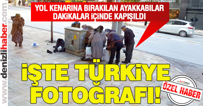 Yol kenarına bırakılan ayakkabılar kapışıldı