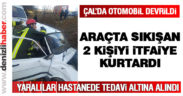 Refüje çarpıp devrilen otomobilde 2 kişi sıkıştı