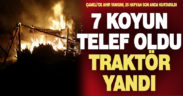 Ahırda çıkan yangında 7 koyun telef oldu, traktör yandı