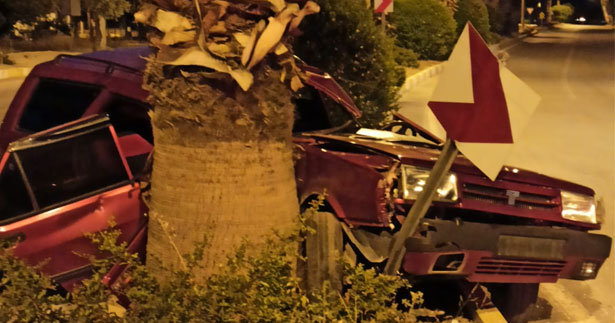 Refüje çıkan otomobil ağaca çarptı: 3 yaralı