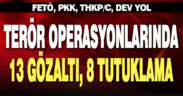 Terör operasyonlarında 13 gözaltı, 8 tutuklama