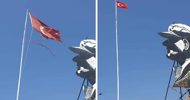 Yıpranan bayrağı, CHP’li gençler değiştirdi