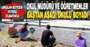 Okul müdürü ve öğretmenler birleşip okul boyadı