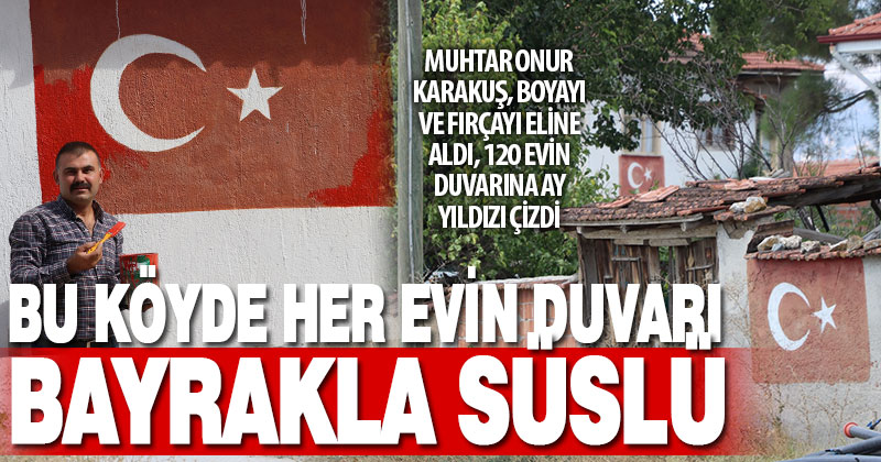 Bayrak aşığı muhtar 120 evin duvarına ay yıldız resmetti