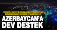 Azerbaycan bayrağının renkleri ışıkla 27 metrelik horoz heykeline yansıtıldı