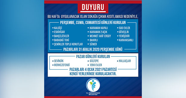 Merkezefendi’de pazarların günleri değişti