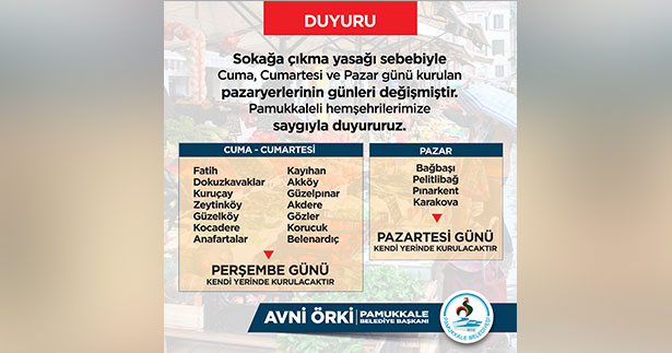 Pamukkale’de pazarların günü değişti