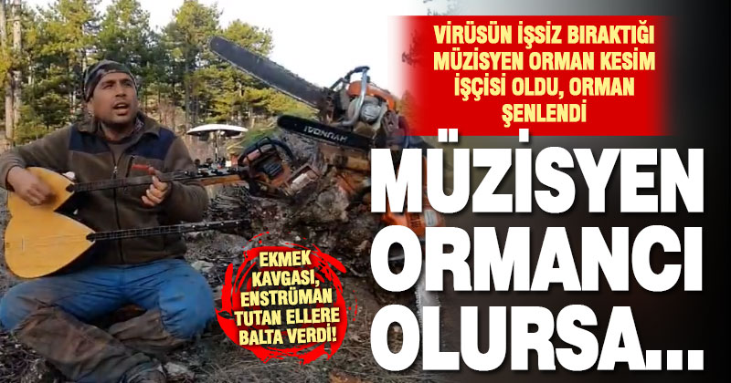 Virüs nedeniyle işsiz kalan müzisyen ağaç kesim işçisi oldu, ormanı şenlendirdi