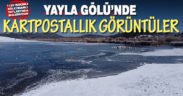 Buldan’da kar ve buzla kaplanan Yayla Gölü’nde kartpostallık görüntüler