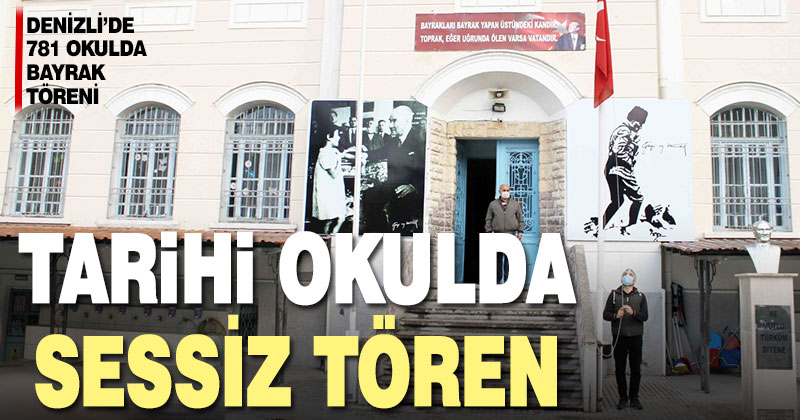 Tarihi okulda öğrencisiz bayrak töreni