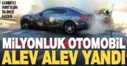 Milyonluk lüks otomobil yol ortasında yandı