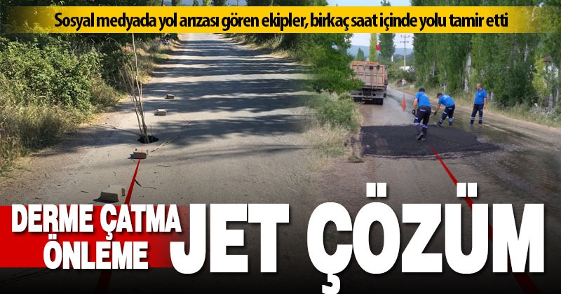 Acıpayam’da çöken yolu sosyal medyadan gören ekipler, birkaç saat içinde sorunu çözdü