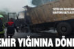 Seyir halindeki hafriyat kamyonu yandı