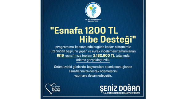 Merkezefendi Belediyesi’nin esnafa hibe desteği ödemeleri sürüyor