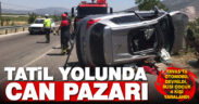 Tavas’ta otomobil devrildi, ikisi çocuk 4 kişi yaralandı
