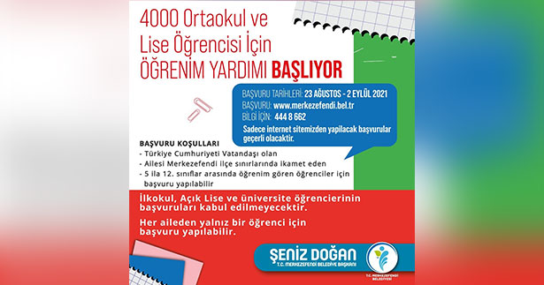 Merkezefendi’de öğrenim yardımı başvuruları başladı